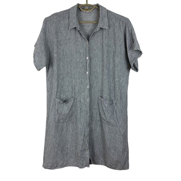 Eileen Fisher Dresses & Skirts - Eileen Fisher 100% Organic Linen Crinkle Shirt Dress Large White Gray lagenlook